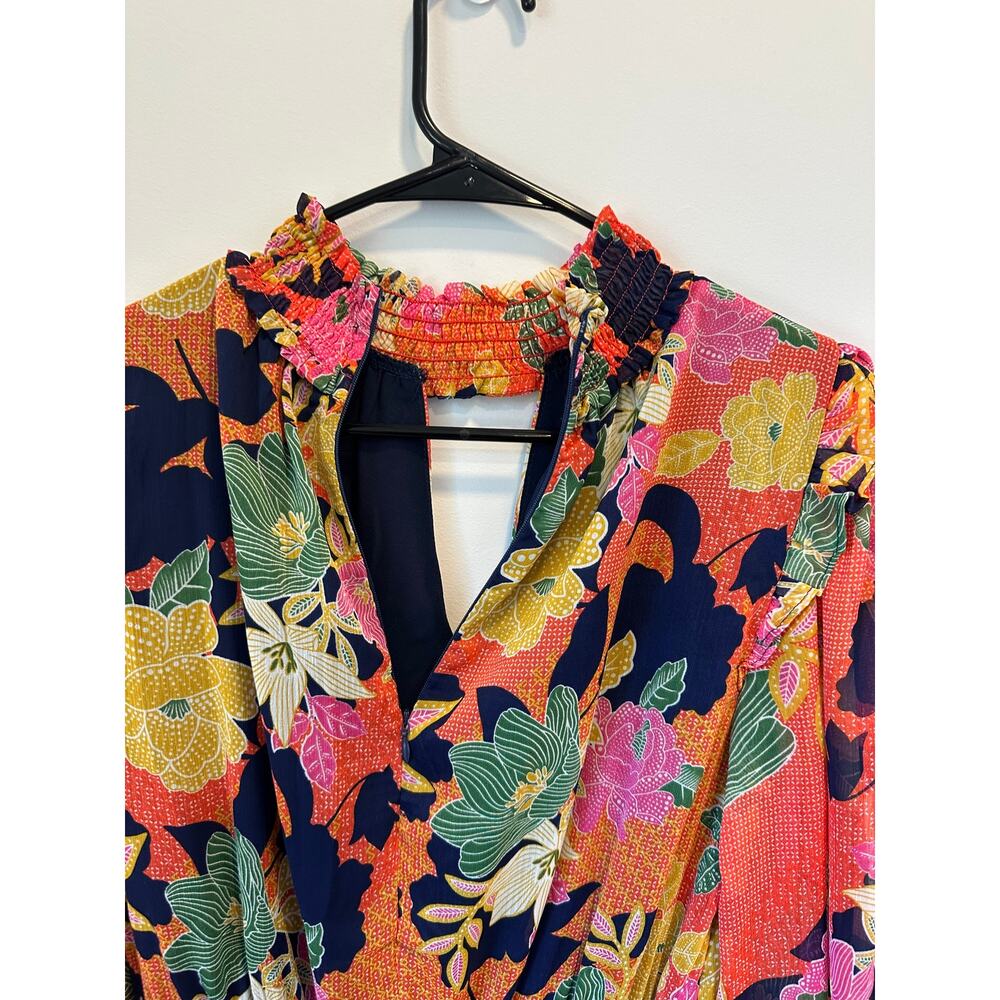 FATE Floral NWT Long Sleeve Smocked Waist Mini Dress Rust Fall Boho S - Picture 11 of 12